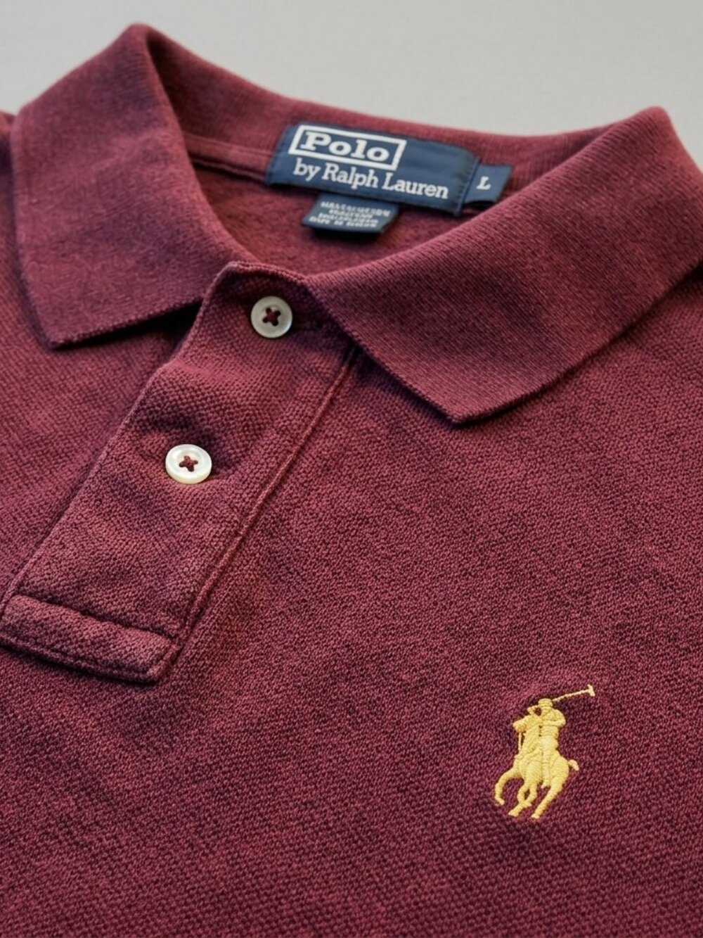 Vintage Polo Ralph Lauren Piqué Polo Shirt - Burgundy - Size Large